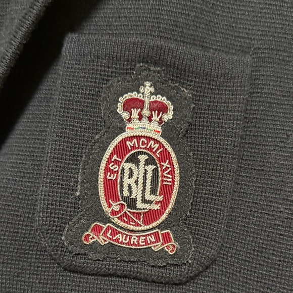 VTG Lauren Ralph Lauren Womens LP Knit Sweater Blazer Jacket Crest Black Silver - Picture 2 of 5